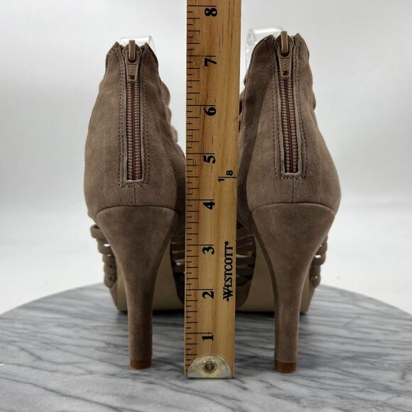 Sacha London Pump Booties Womens 7.5 Stone Suede Peep Toe Flowerette Zip Back - Picture 5 of 10
